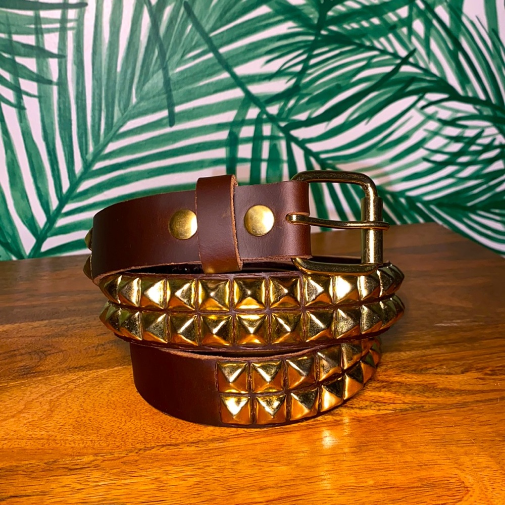 Manzoor Brown Leather & Brass Studded Belt Men’s 40 USA - Picture 1 of 6